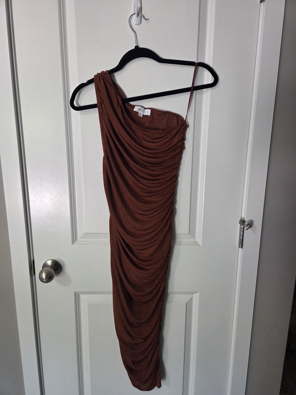 Mable, One-Shoulder Ruched Bronze Women’s Dress, Never Worn